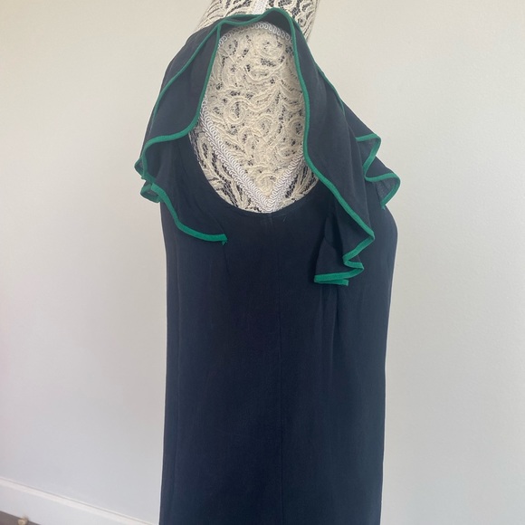 Navy blue blouse with ruffles short sleeves and scoop neck - Picture 3 of 3